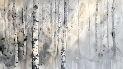 Silver Birch Trees with dappled sunlight streaming through