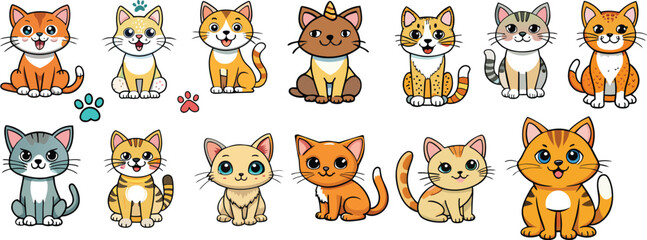 Types of cute cat vectors  - All layers are prepared one by one in a separated copy-paste layout