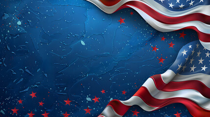 Greeting card and banner design for President Day celebration with American flag background.