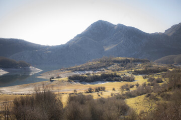 aerial view of the mountain surrounding the Porma reservoir in the province of León, Spain