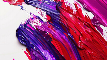 Red and purple bold strokes of paint on a white background.
