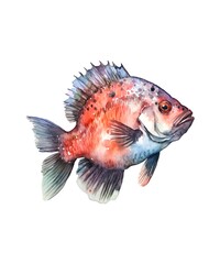 Fototapeta premium Red fish isolated on white background, watercolor illustration.