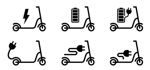 Battery charging for e bike or e step. Charge charging point for bicycles. City bicycle icon. electric scooter or e scooter logo. Modern ecology vehicle. Cartoon ebike icon. 
