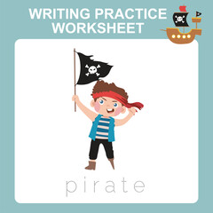 Writing practice worksheet. Writing the letters in English. Kids educational game. Printable worksheet for preschool
