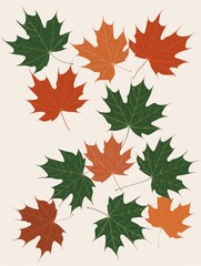 Multiple maple leaves are elegantly designed against a beige backdrop, their intricate details showcased without shadows, exuding simplicity and grace.
