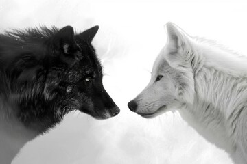 mystical encounter black and white wolves gazing digital art