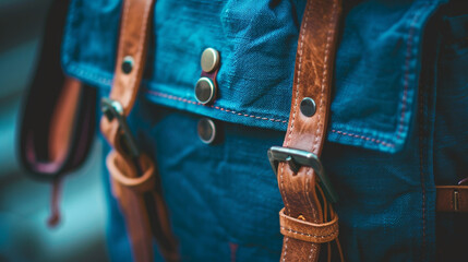 A close-up of a school bag's sturdy straps, ready to withstand the weight of knowledge. - obrazy, fototapety, plakaty