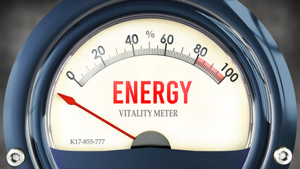Energy and Vitality Meter that hits less than zero, showing an extremely low level of energy, none of it, insufficient. Minimum value, below the norm. Lack of energy. ,3d illustration - obrazy, fototapety, plakaty