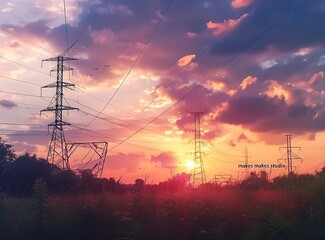 A high handsome sky with high-voltage towers