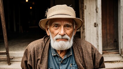 Old man in old clothes. A pensioner, a poor, beggarly, elderly man.
