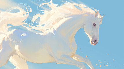 Cavalo branco no fundo branco - Ilustração - obrazy, fototapety, plakaty