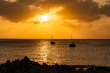 Fototapeta na wymiar Sunset At Westpunt beach, curaçao 