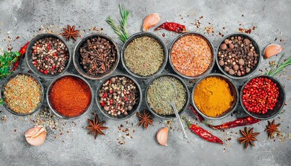 Sensory Delight: Top-Down View of Culinary Herbs and Spices