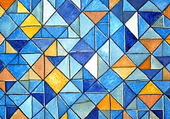 abstract colorful mozaic tile dominated with blue color realistic illustration
