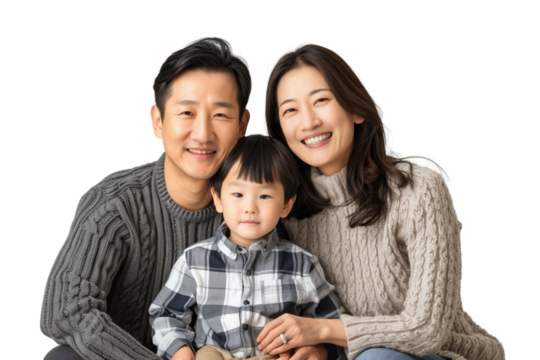 Asian family father mother child transparent background - Powered by Adobe