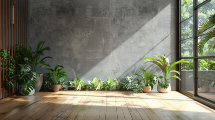 Empty room of modern contemporary loft with plants 