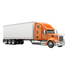 A large modern American truck with a white trailer and a orange cab Side view SVG isolated on transparent background