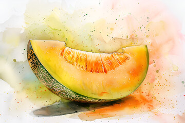 
Melon sliced hand drawn watercolor painting. Fresh Melon Watercolor Illustration