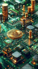 Obraz premium Craft a 3D visualization of a central bank fostering fintech innovations, showing adaptation to financial challenges, minimal