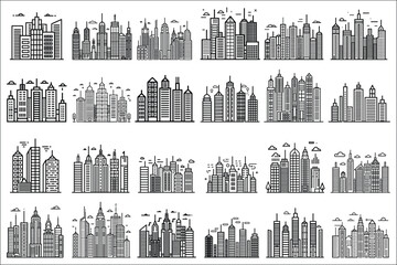 Fototapeta premium City icons set, City symbol, City vector icon, Black and white Drill City icon set, City flat icon for apps and websites, City icon vector isolated on white background