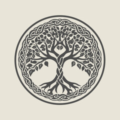 a celtic tree of life with leaves and branches in a circle
