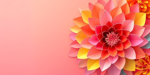 A paper art background flower, copy space in the middle, vibrant color palette for banner