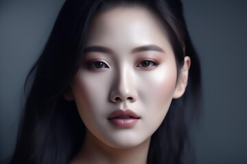 Beauty concept portrait of young Asian woman with soft highlights. Ai generative