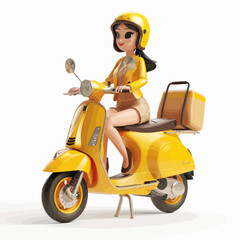 a woman riding on the back of a yellow scooter