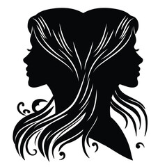 Vector illustration of twins black woman's silhouette on separate white background