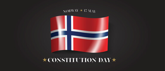 Norway happy constitution day greeting card, banner with template text vector illustration. Norwegian memorial holiday 17th of May design element with flag with cross