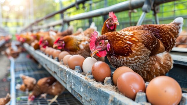 Efficient egg collection system in spacious commercial hen house with free roaming hens