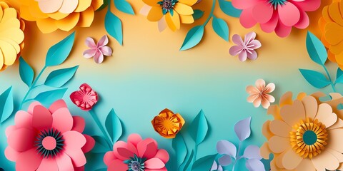Fototapeta na wymiar A paper art background flower, copy space in the middle, vibrant color palette for banner