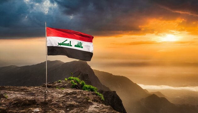The Flag of Iraq On The Mountain.