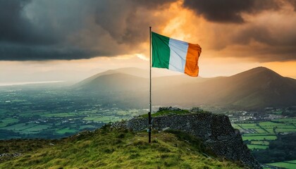 The Flag of Ireland On The Mountain.