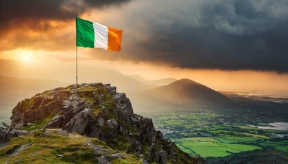The Flag of Ireland On The Mountain.