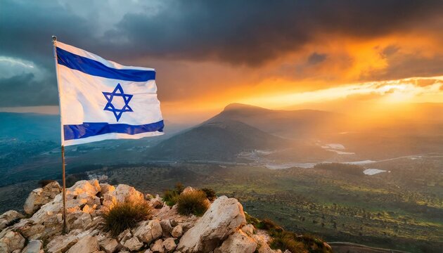 The Flag of Israel On The Mountain.