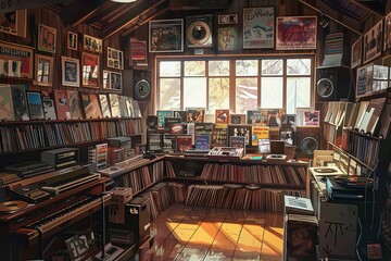 Interior of a music record store