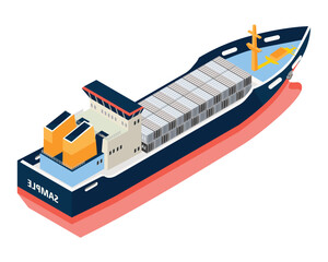 cargo ship vector cartoon illustration