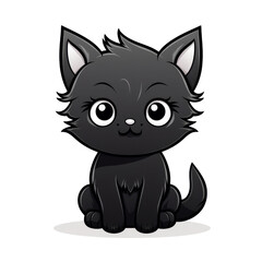 Obraz premium Cute black kitten isolated on transparent background. Cartoon illustration.