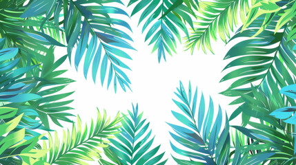 Watercolor Drawing of Palm frond or fern tropical Leaves Background - obrazy, fototapety, plakaty