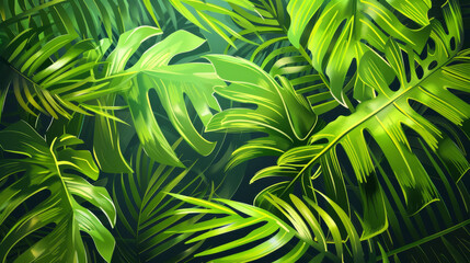 Naklejka premium Watercolor Drawing of Palm frond or fern tropical Leaves Background