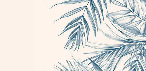 Watercolor Drawing of Palm frond or fern tropical Leaves Background