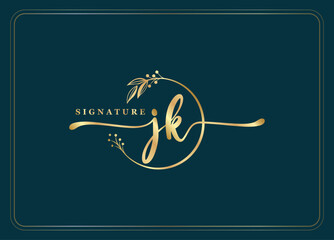 luxury signature initial JK logo design isolated leaf and flower