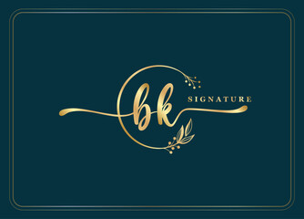 luxury gold signature initial BK logo design isolated leaf and flower