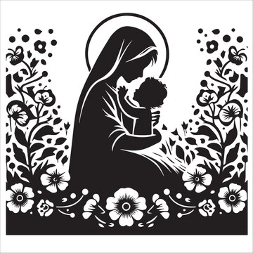 recommend clip art: Virgin Mary and Baby Jesus silhouette with flowers