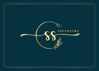 luxury gold signature initial SS logo design isolated leaf and flower