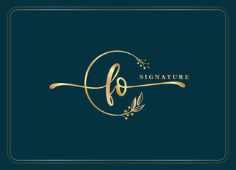 luxury signature initial FO logo design isolated leaf and flower