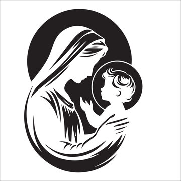 recommend clip art: Mary holding a Baby Jesus in black and white Vector