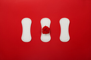 Women's hygienic pads with rose on red
