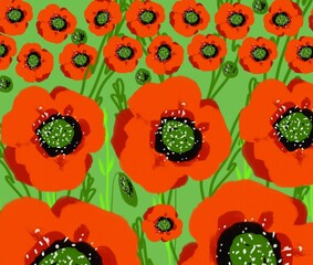 seamless pattern with poppy flowers